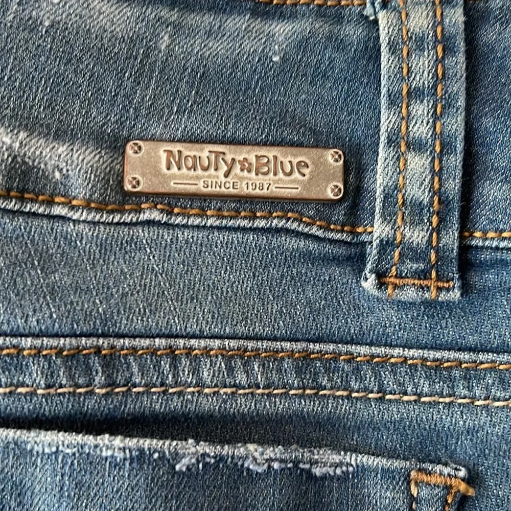 Nauty Blue Distressed Denim Shorts Light Wash Girls Size Small S Patches